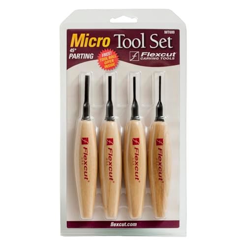FLEXCUT Wood Carving Tools 45 Degree Parting Micro Tool Set of 6 MT600 | for Miniature and Fine Detail Work | 1095 High Carbon Steel Blade | Ash Hardwood Handle | Made in The U.S.A. - Image 2