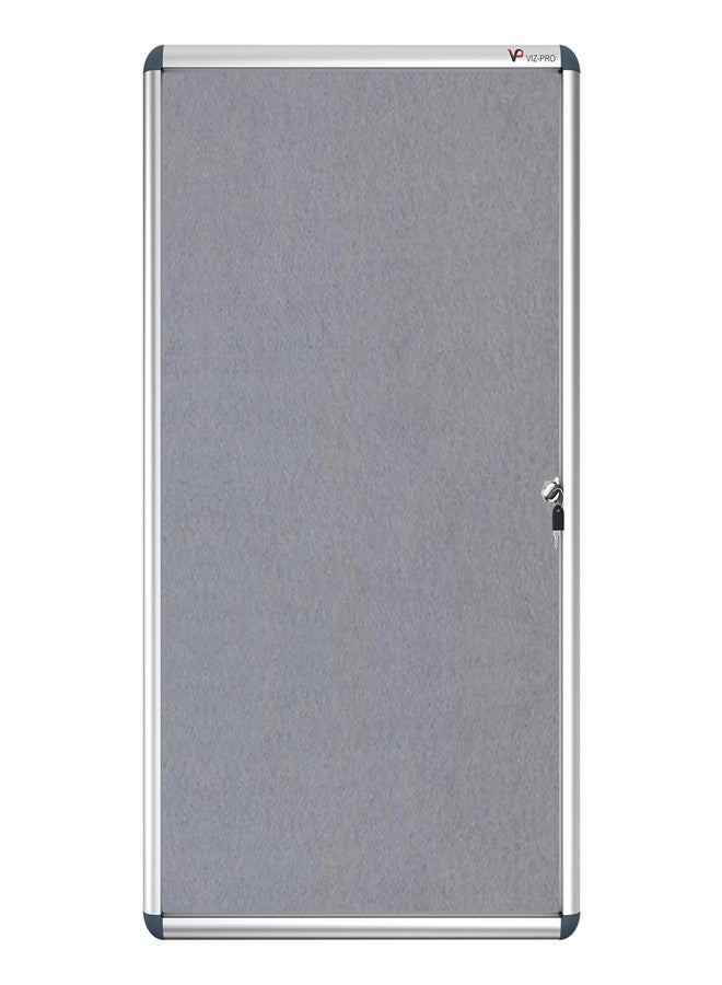 VIZ-PRO Tamperproof Lockable Gray Fabric Noticeboard Aluminium Framed 36x24 Inches - Image 2