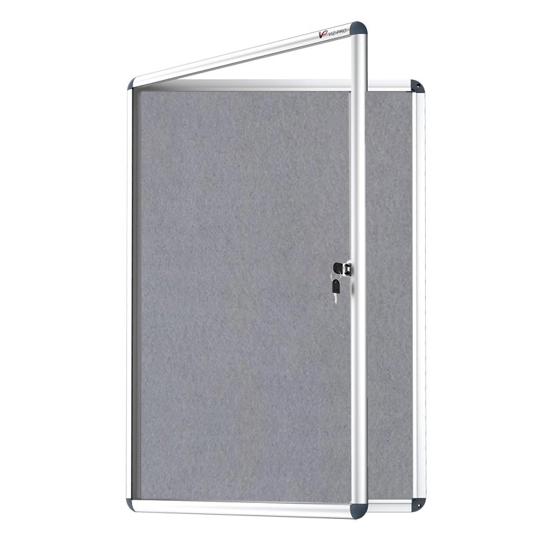 VIZ-PRO Tamperproof Lockable Gray Fabric Noticeboard Aluminium Framed 36x24 Inches - Image 1