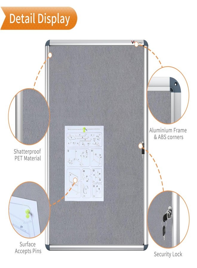 VIZ-PRO Tamperproof Lockable Gray Fabric Noticeboard Aluminium Framed 36x24 Inches - Image 4