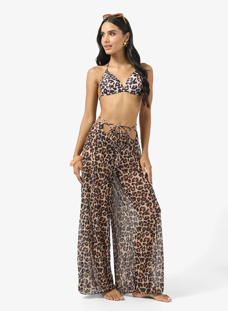 Ginger 3Pc Leopard Print Bikini &amp; Pant Coord Set