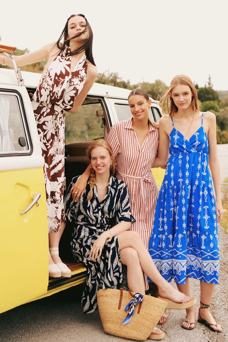 DeFacto Orange Woman Shirt Collar Striped Belted Linen Midi Dress Casual - Image 1