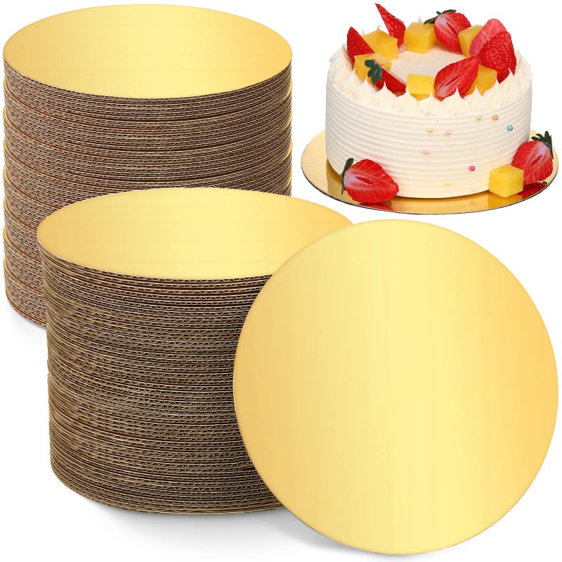 Zopeal 50 Pack 8 Inch Cake Board Gold Round Cake Boards Circle Grease Proof Disposable Base Cardboard for DIY Baking Dessert Pizza Birthday Party Gold