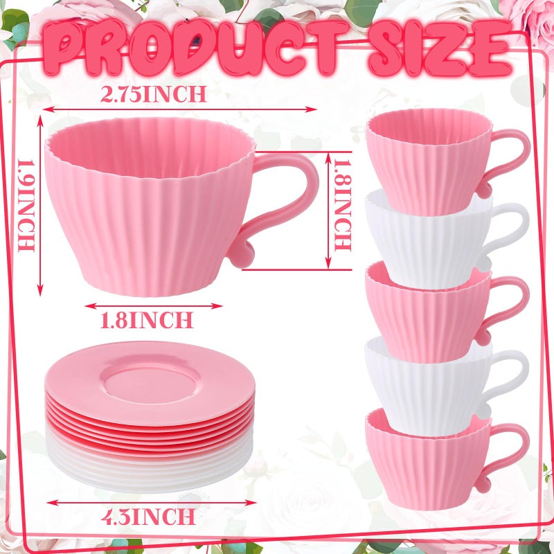 Vesici 24 Pcs Silicone Teacup Cupcake Molds Muffin Cups for Baking, Teacup Cupcake Liners, Reusable Baking Muffin Liners for Bridal Baby Shower Birthday Tea Party, 12 Cups 12 Saucers, White and Pink - Image 4
