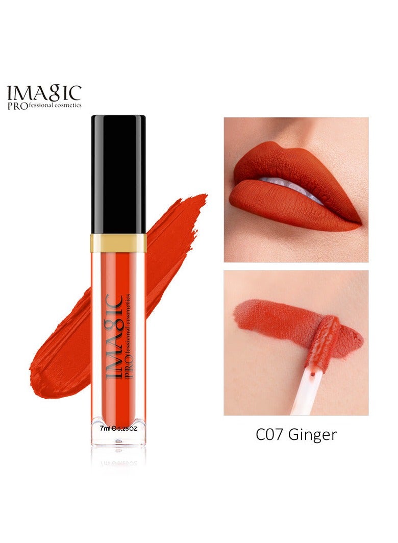 إيماجيك ملمع الشفاه IMAGIC Velvet | 12 لونًا نابضًا بالحياة | تركيبة تدوم طويلاً وذات تصبغ عالي | أداة وضع ناعمة لسهولة الاستخدام (C07 GINGER 7 مل) - Image 1