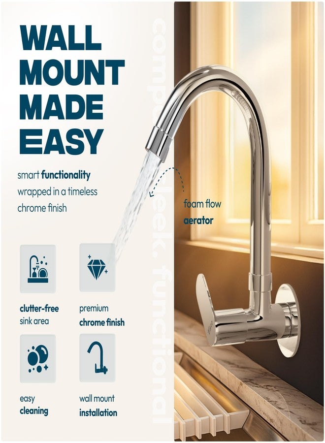 Tisto 10 Year Warranty Sink Tap Faucet for Kitchen Home Flexible 360 Rotating Spout, Chrome Finish, Full Brass Construction, Wall Mounted Tap for Sinks (Pack of 2) - Image 3