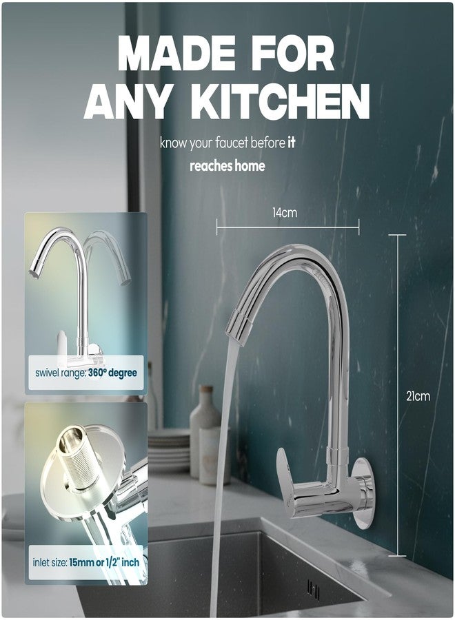 Tisto 10 Year Warranty Sink Tap Faucet for Kitchen Home Flexible 360 Rotating Spout, Chrome Finish, Full Brass Construction, Wall Mounted Tap for Sinks (Pack of 2) - Image 2