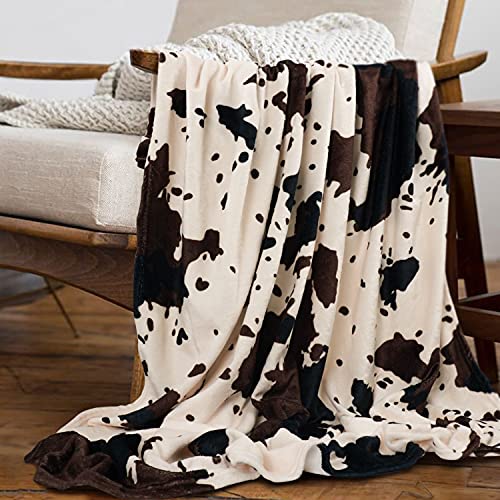 Yiyhuxf Cow Print Blanket Animal Brown Black Milky White Faux Fur Throw Blankets Western Cute Flannel Fleece Decorative Bed Sofa Office Blanket 60"x50" - Image 1