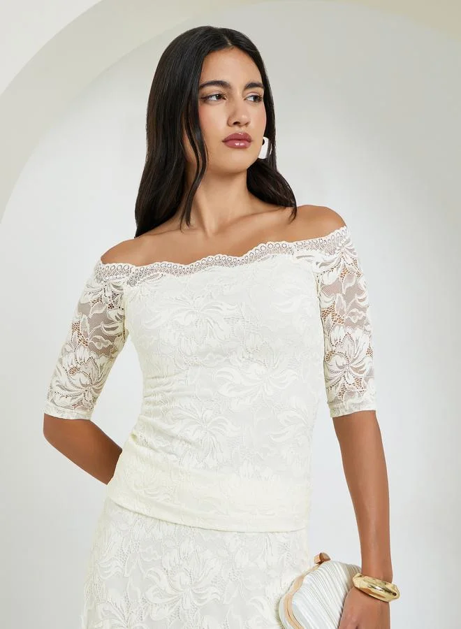 Cream Lace Off-Shoulder Top