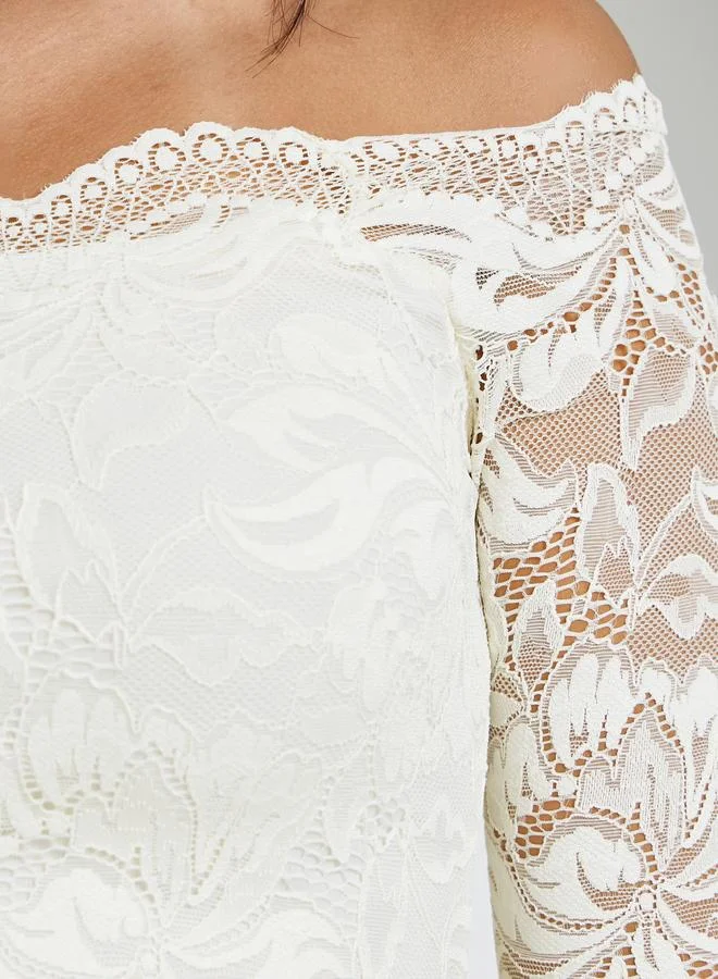 Styli  Cream Lace Off-Shoulder Top for Women | Best Price UAE