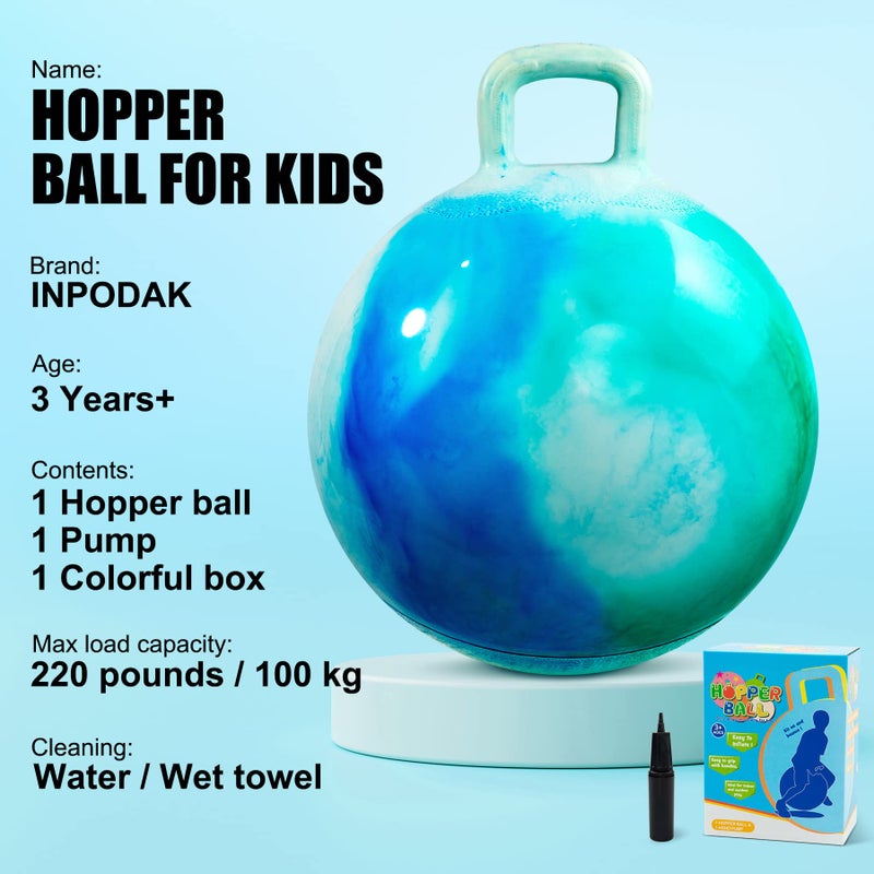 INPODAK Hopper Ball 20 Inch Bouncy Ball with Handle for Kids Hippity Hop Jumping Bouncer Hopping Toy for Boys Girls Ages 59 with Pump and Gift Box Great Gift for Birthday Holiday - Image 3