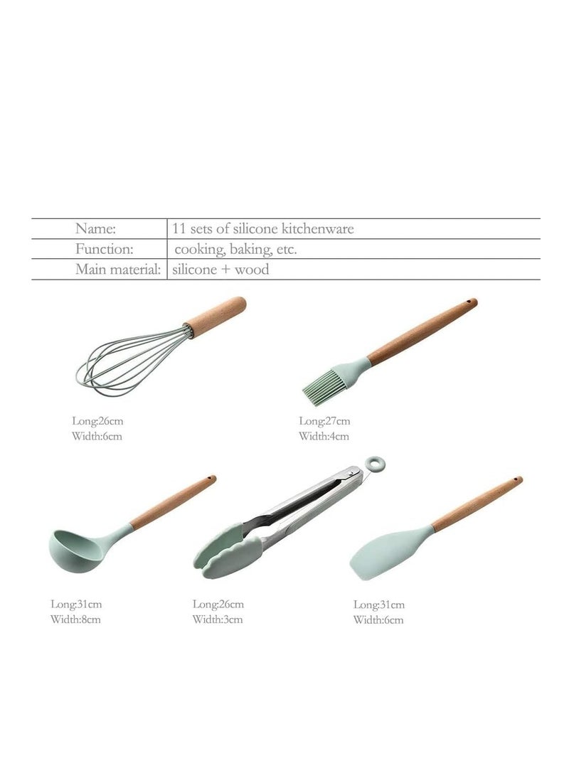 ELTRAZONE Silicone Cooking Kitchen 11PCS Wooden Utensils Tool for Nonstick Cookware,Cooking Utensils Set with Bamboo Wood Handles for Nonstick Cookware，Non Toxic Turner Tongs Spatula Spoon Set - Image 5