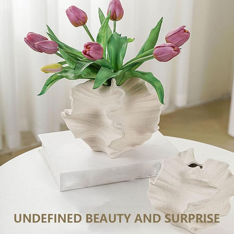 مزهرية خزفية بيضاء متوسطة الحجم، ديكور منزلي عصري، ملمس صقيل، أسلوب نوردي - Image 4