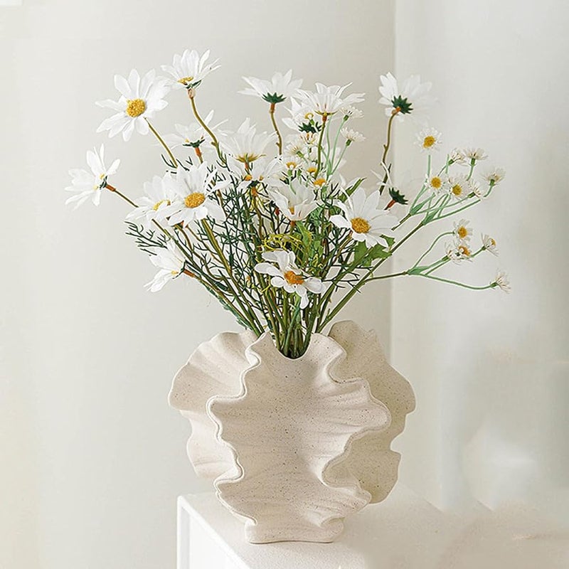 مزهرية خزفية بيضاء متوسطة الحجم، ديكور منزلي عصري، ملمس صقيل، أسلوب نوردي - Image 2