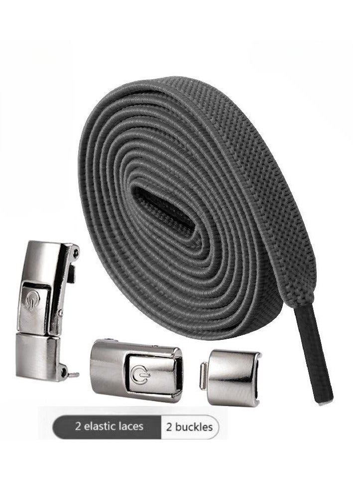 Sports Shoelaces Cycling Shoelaces Press Lock Shoelaces Without Ties Elastic Laces Dark Grey - Image 1