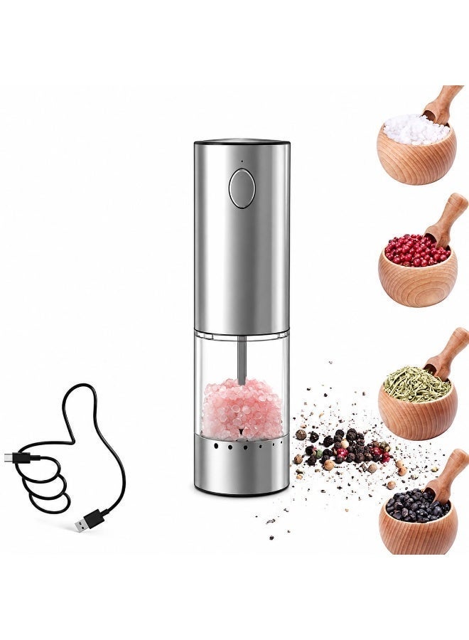 Dectoria Rechargeable Electric Pepper Grinder Salt Mill 50g Capacity Type C Refillable Stainless Steel Grinder with LED Light and 5 Grind Levels - Image 1