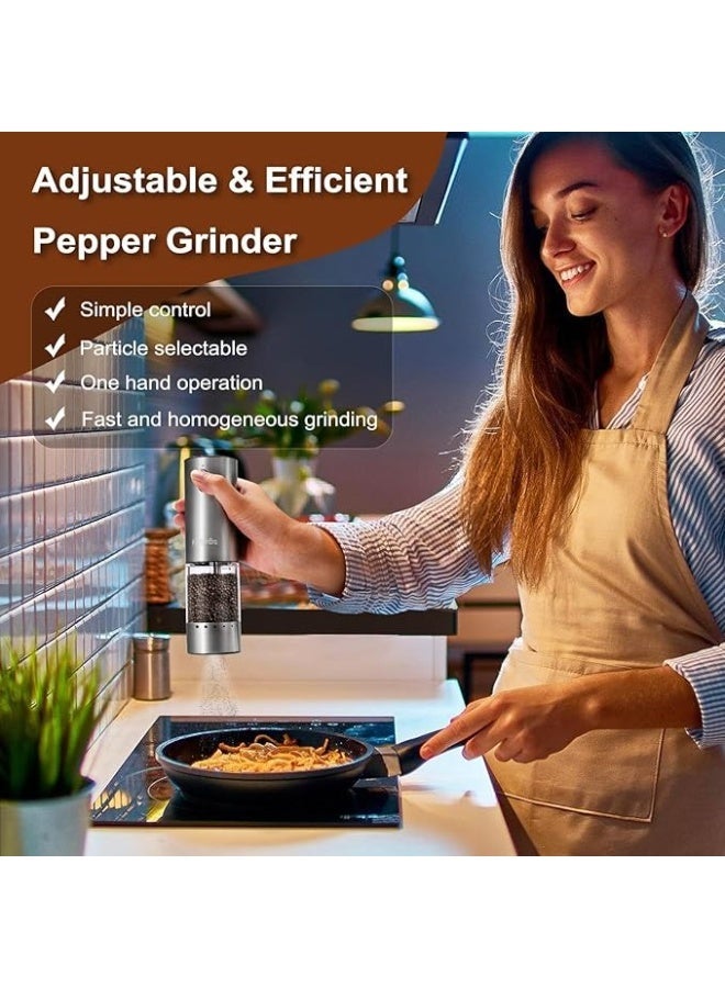 Dectoria Rechargeable Electric Pepper Grinder Salt Mill 50g Capacity Type C Refillable Stainless Steel Grinder with LED Light and 5 Grind Levels - Image 2