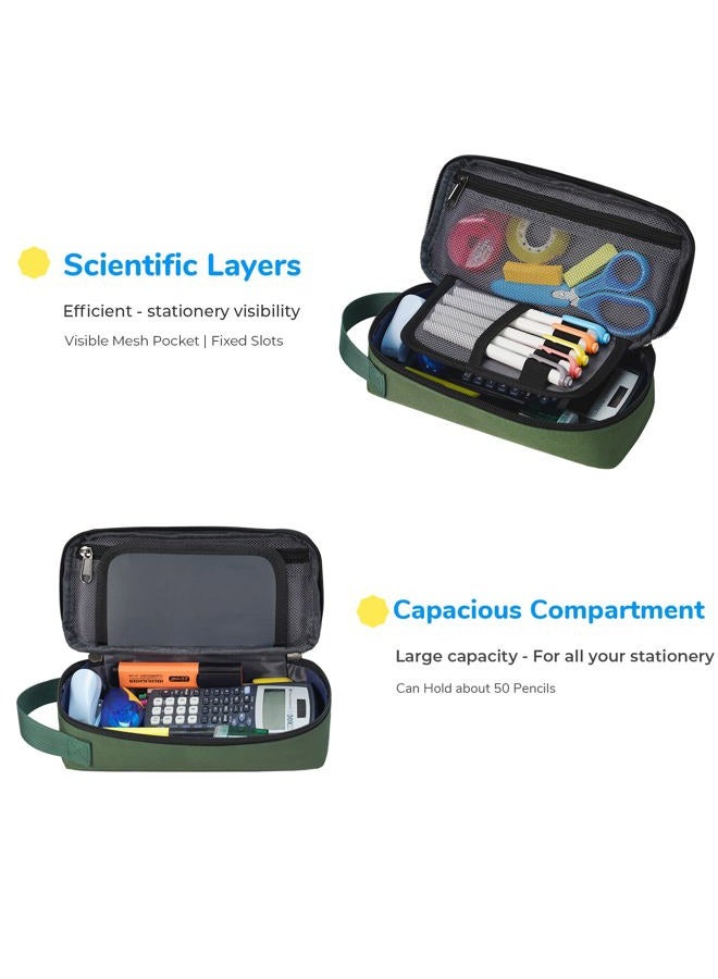ECHSRT Pencil Case for Men Women, Large Pen Bag for Adults, Portable Pencil Pouch Aesthetic with Handle, Zipper Cases for Office Organizer Green Pencil Cases - Image 3