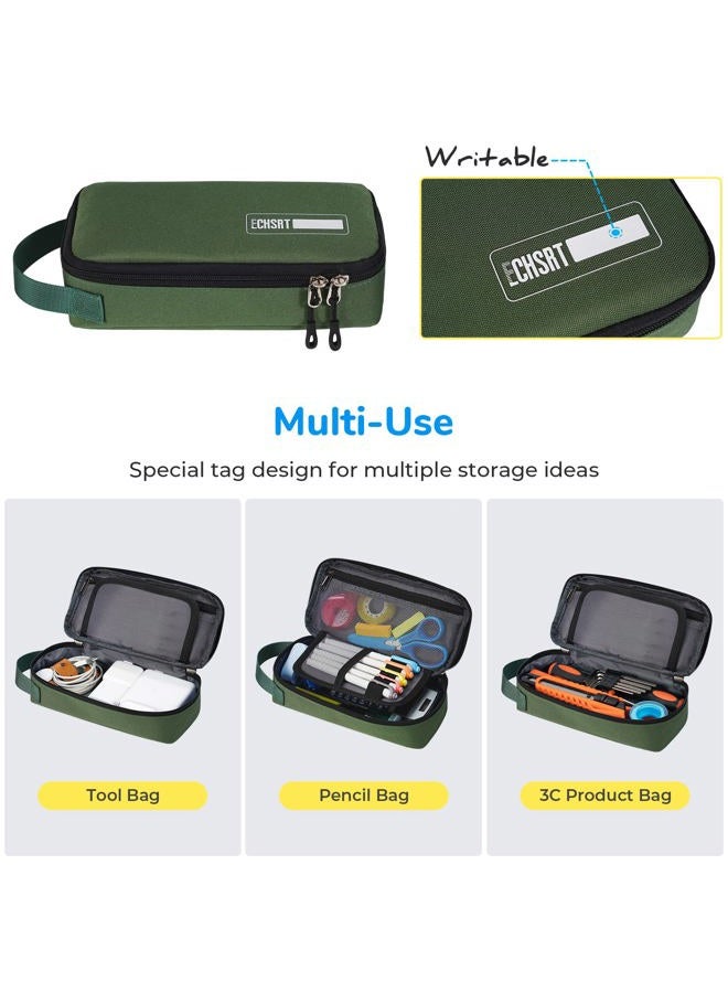 ECHSRT Pencil Case for Men Women, Large Pen Bag for Adults, Portable Pencil Pouch Aesthetic with Handle, Zipper Cases for Office Organizer Green Pencil Cases - Image 4