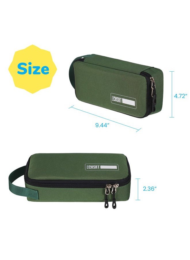 ECHSRT Pencil Case for Men Women, Large Pen Bag for Adults, Portable Pencil Pouch Aesthetic with Handle, Zipper Cases for Office Organizer Green Pencil Cases - Image 2