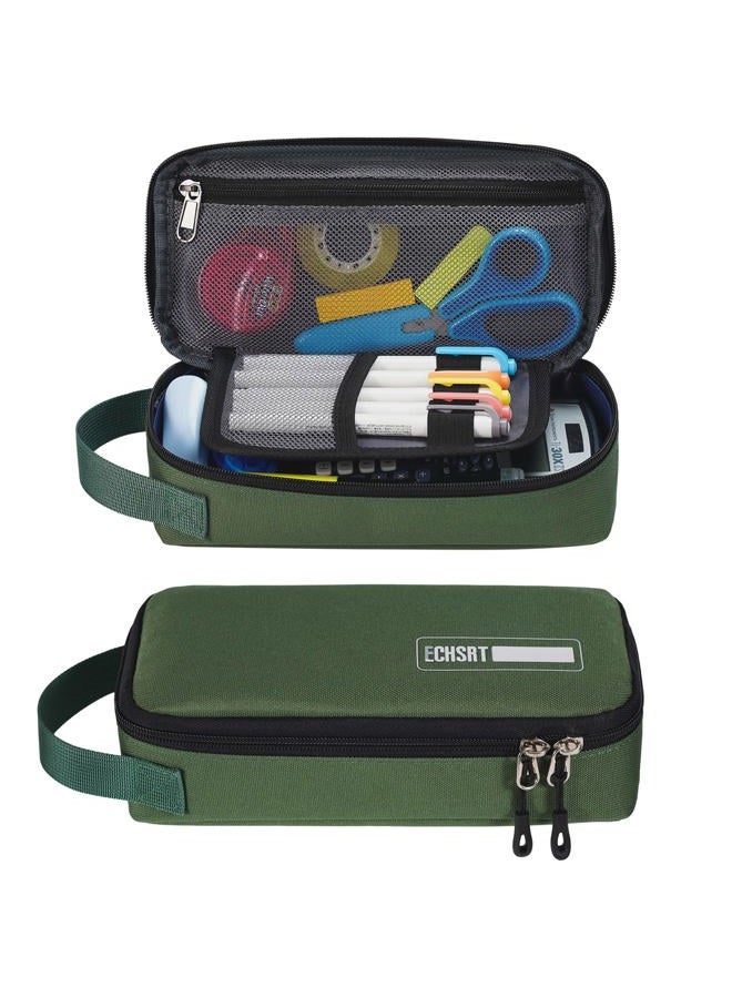 ECHSRT Pencil Case for Men Women, Large Pen Bag for Adults, Portable Pencil Pouch Aesthetic with Handle, Zipper Cases for Office Organizer Green Pencil Cases - Image 1