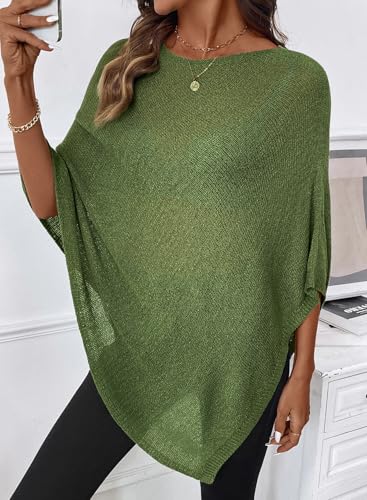 Shein SHEWIN Women's Tops Casual Sheer Knit Poncho Tops for Women Lightweight See Through Vacation Outfits Crochet Mesh Summer Spring Tops for Women,(US 12-14) L,Green - Image 2