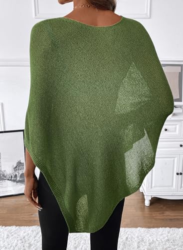Shein SHEWIN Women's Tops Casual Sheer Knit Poncho Tops for Women Lightweight See Through Vacation Outfits Crochet Mesh Summer Spring Tops for Women,(US 12-14) L,Green - Image 4