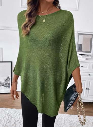Shein SHEWIN Women's Tops Casual Sheer Knit Poncho Tops for Women Lightweight See Through Vacation Outfits Crochet Mesh Summer Spring Tops for Women,(US 12-14) L,Green - Image 3
