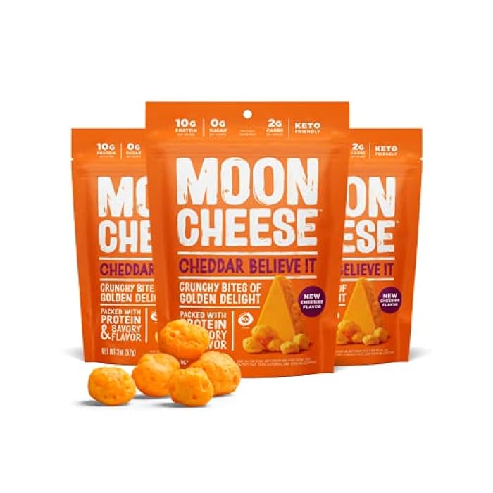Moon Cheese Cheddar Believe It, 2 Ounce, 3-Pack, Crunchy, Protein-Rich Cheese Snack, Keto Friendly, 100% Real Cheese - Image 1