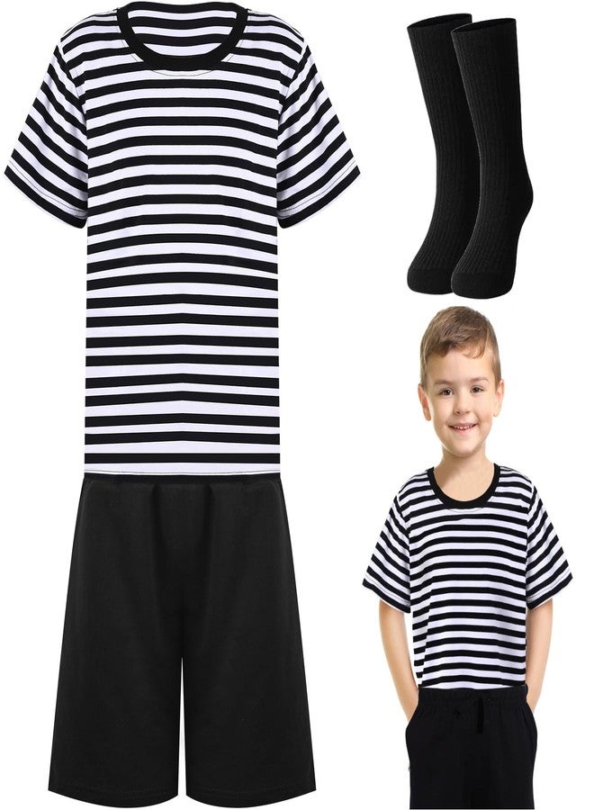 JcHrmers Halloween Costumes Black and White Striped Shirt, Black Short and Tube Socks (Small (3-4yr)) - Image 1
