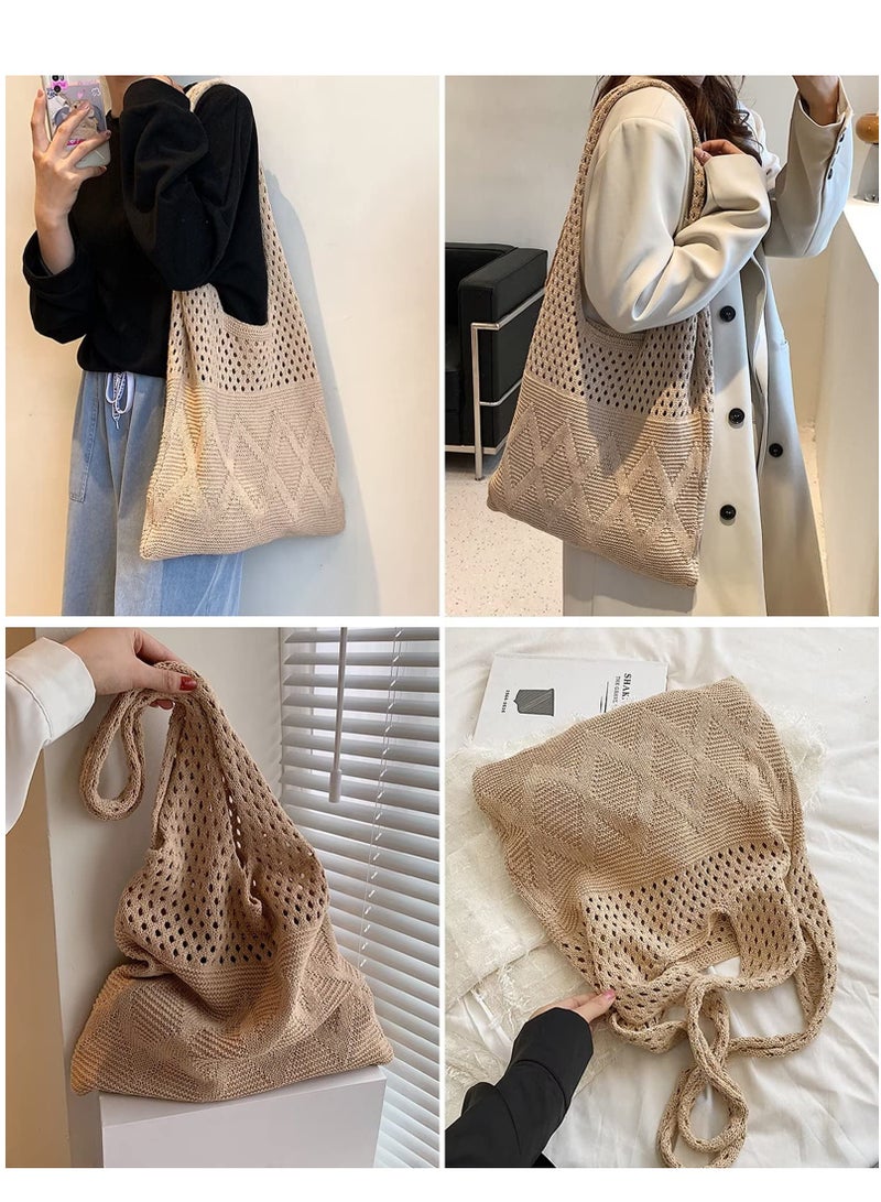 حقيبة كتف نسائية، حقيبة شاطئ، حقيبة توت نسائية من القش، حقيبة كتف نسائية محبوكة تحت الإبط، حقائب تسوق نسائية كبيرة السعة بحزام - Image 4