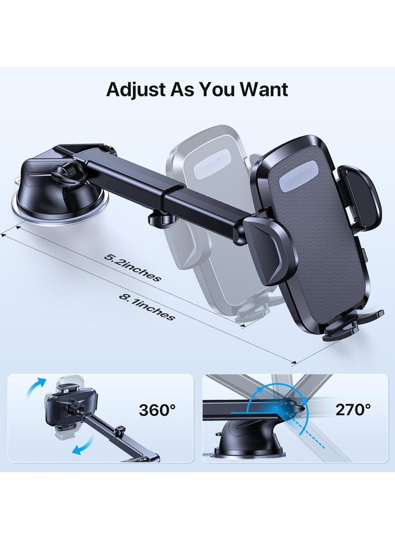 Premium Car Phone Holder, Long Arm Phone Holder Car for Dashboard Windshield Air Vent - Heat-Resistant Strong Suction Cup - Car Mobile Holder Compatible with All Smartphones - Super Stable  - Image 3