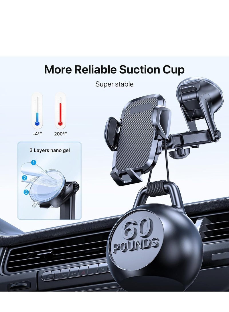 Premium Car Phone Holder, Long Arm Phone Holder Car for Dashboard Windshield Air Vent - Heat-Resistant Strong Suction Cup - Car Mobile Holder Compatible with All Smartphones - Super Stable  - Image 4