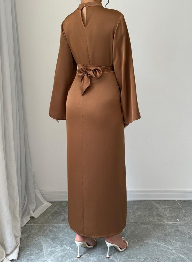 Take Two Solid Twist Waist Long Sleeve Midi Dress - Image 2