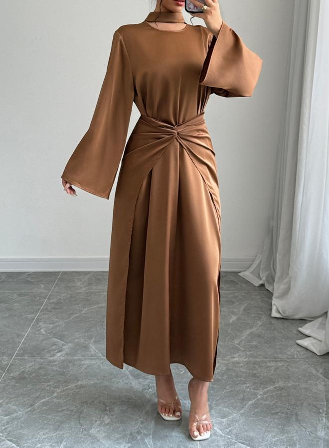 Take Two Solid Twist Waist Long Sleeve Midi Dress - Image 5
