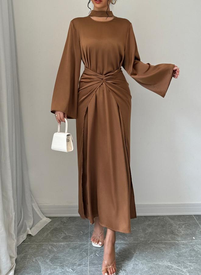 Take Two Solid Twist Waist Long Sleeve Midi Dress - Image 4