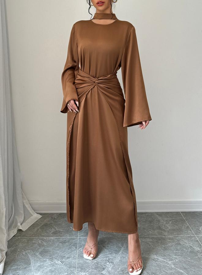 Take Two Solid Twist Waist Long Sleeve Midi Dress - Image 1
