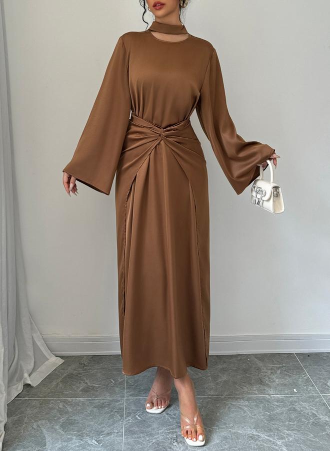 Take Two Solid Twist Waist Long Sleeve Midi Dress - Image 3