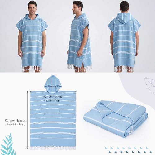Twistover 1 Pcs Large Turkish Cotton Towel Poncho Surf Poncho 47 x 71 Inch Hooded Changing Towels Wearable Beach Towel Swim Robe with Pocket for Adult Men Women Beach Pool (Blue) - Image 3