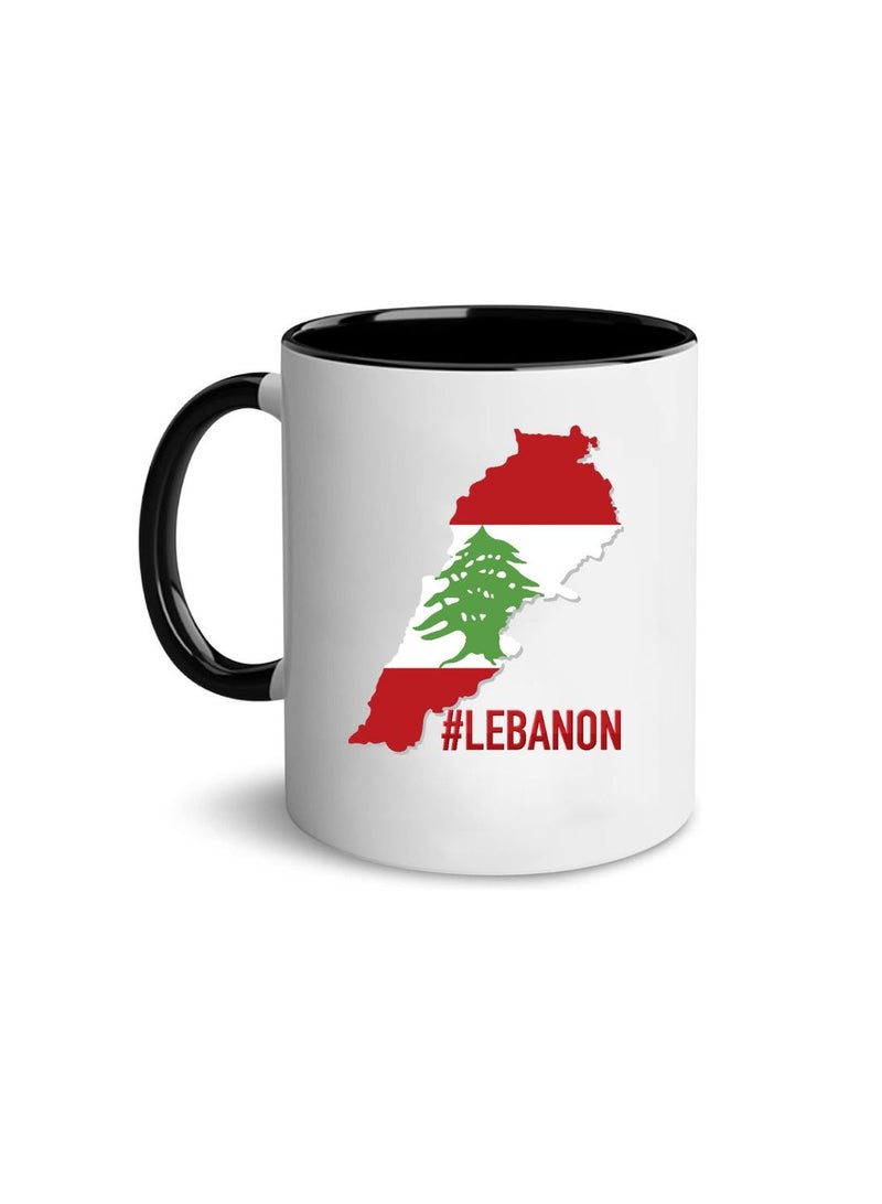 برينت شوب فور مي كوب قهوة احتفالي من السيراميك بلونين أسود من لبنان مع مقبض أسود - كوب بطابع العطلة للصباح وحفلات المكتب واحتفالات الشتاء - Image 1