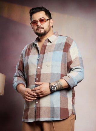 Instafab Plus Men's Brown & Blue Buffalo-Block Regular Shirt For Casual Wear | Spread Collar | Long Cuffed Sleeves | Button Closure | Plus Size Shirt Crafted With Comfort Fit For Everyday Wear - pzsku/ZFCA41A21401578E14159Z/45/1749898751/dc9292bc-2f1a-4fcf-aa55-50ddb8891a04