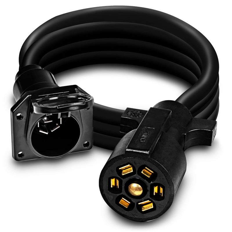 ONLINE LED STORE True Mods 12ft 7Pin Trailer Cord Extension Wire Cable 7Way Trailer Plug Wiring Harness Gooseneck Hitch Extender PlugNPlay 1014AWG 7 Prong Tow Wiring Connector Cord for Trailers RV Marine