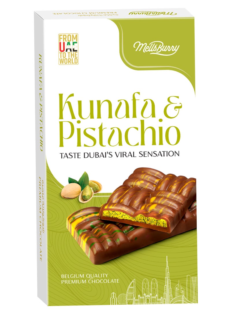 MELLSBURRY Kunafa & Pistachio 90g | Belgium Quality Premium Chocolate | Dubai Viral Dessert Flavor | Rich Pistachio Filling - Image 1