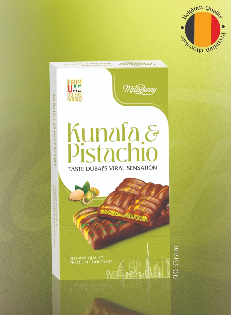 MELLSBURRY Kunafa & Pistachio 90g | Belgium Quality Premium Chocolate | Dubai Viral Dessert Flavor | Rich Pistachio Filling - Image 2