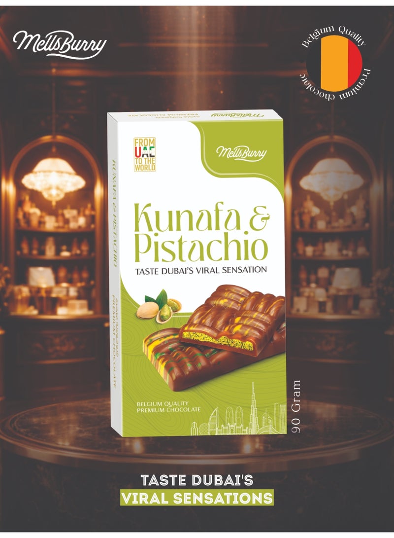 MELLSBURRY Kunafa & Pistachio 90g | Belgium Quality Premium Chocolate | Dubai Viral Dessert Flavor | Rich Pistachio Filling - Image 3
