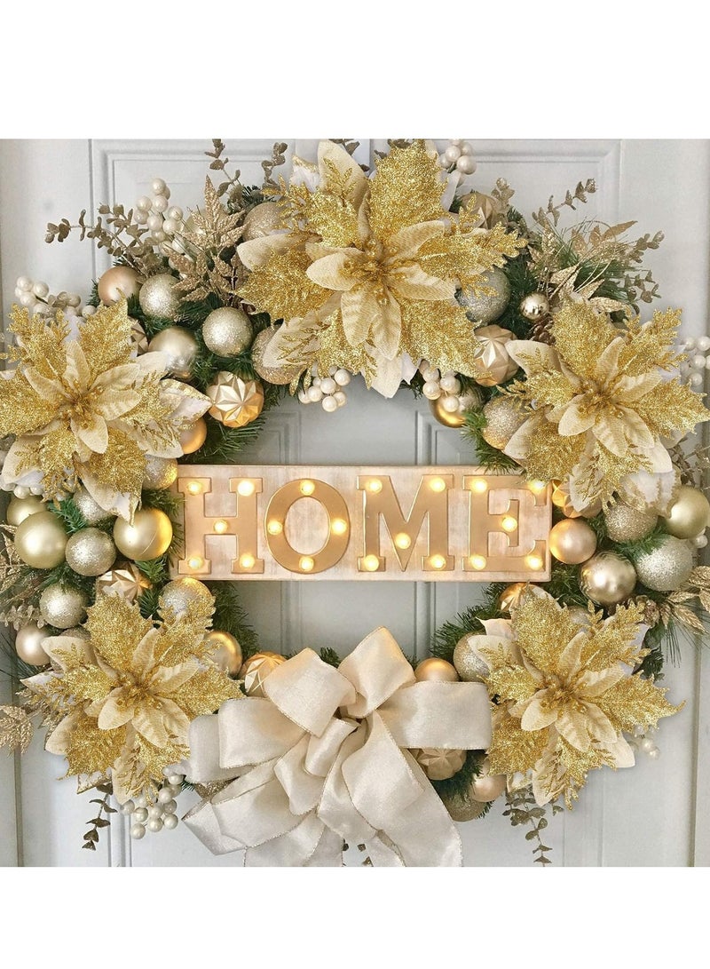 SYOSI Glitter Poinsettia Flowers Artificial, 12 Pcs Gold Decorations Tree Ornaments for Holiday/Seasonal/Wedding Party Wreath DIY Decors - Image 4