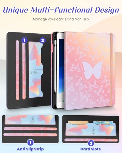 Kidcube for iPad Air 3rd Generation Case/Pro 10.5 Inch Case - Women Girls Kids Cute Rotating Stand Folio Cover with Pencil Holder & Card Slot Kawaii Butterfly Design Cover for iPad Pro 10.5''/Air 3rd - Image 3