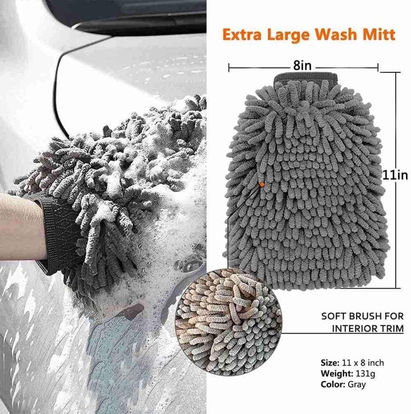 ALMEKAQUZ 4Pack Car Wash Mitt, Scratch-Free Chenille Microfiber Double Sided Washing Mitts, Dual Sided Cleaning Gloves for Dirt & Bugs, Sponge Cloths for Cars, Home, Furniture, Trucks, Boats (Grey) - Image 5