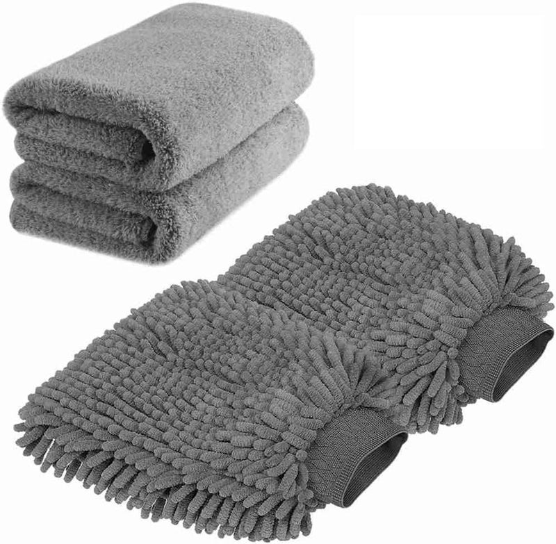 ALMEKAQUZ 4Pack Car Wash Mitt, Scratch-Free Chenille Microfiber Double Sided Washing Mitts, Dual Sided Cleaning Gloves for Dirt & Bugs, Sponge Cloths for Cars, Home, Furniture, Trucks, Boats (Grey) - Image 1