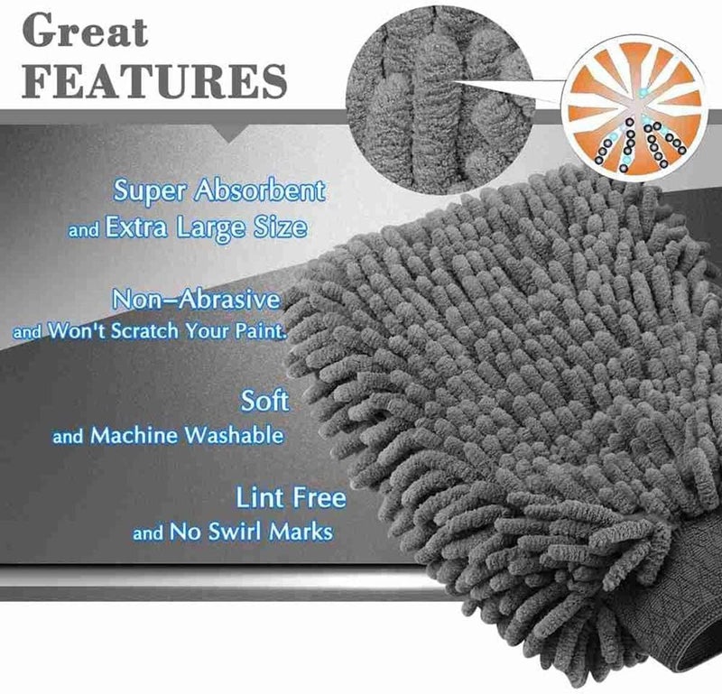 ALMEKAQUZ 4Pack Car Wash Mitt, Scratch-Free Chenille Microfiber Double Sided Washing Mitts, Dual Sided Cleaning Gloves for Dirt & Bugs, Sponge Cloths for Cars, Home, Furniture, Trucks, Boats (Grey) - Image 2